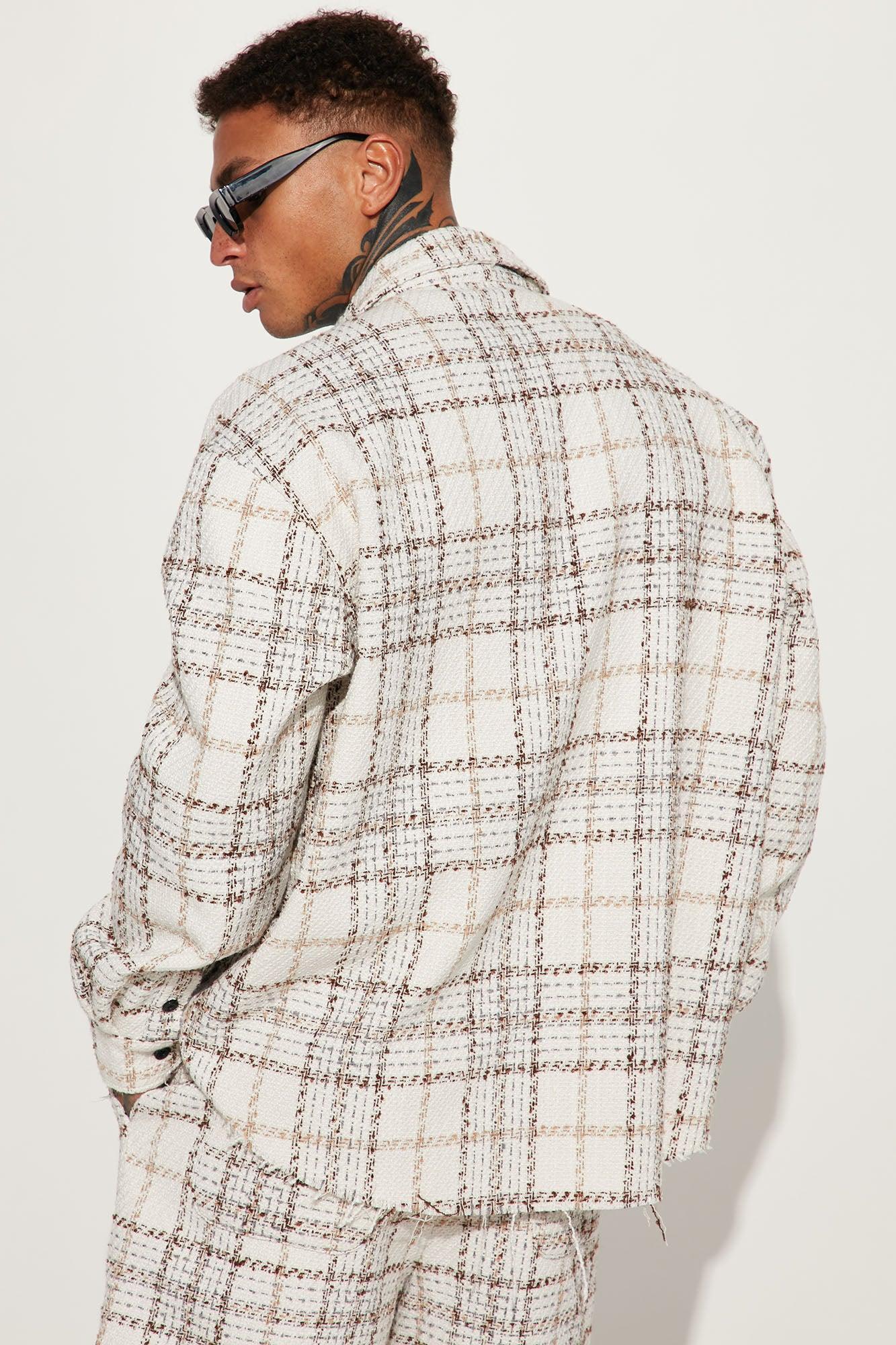Casual Act Plaid Shacket - White/combo Product Image