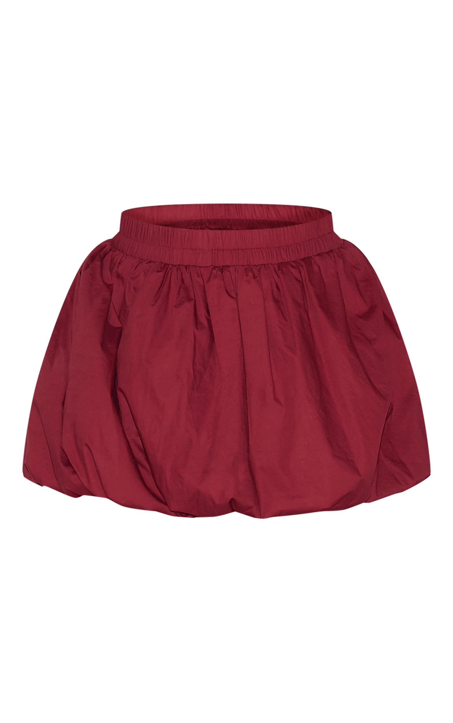 Plus Burgundy Puffball Mini Skirt Product Image