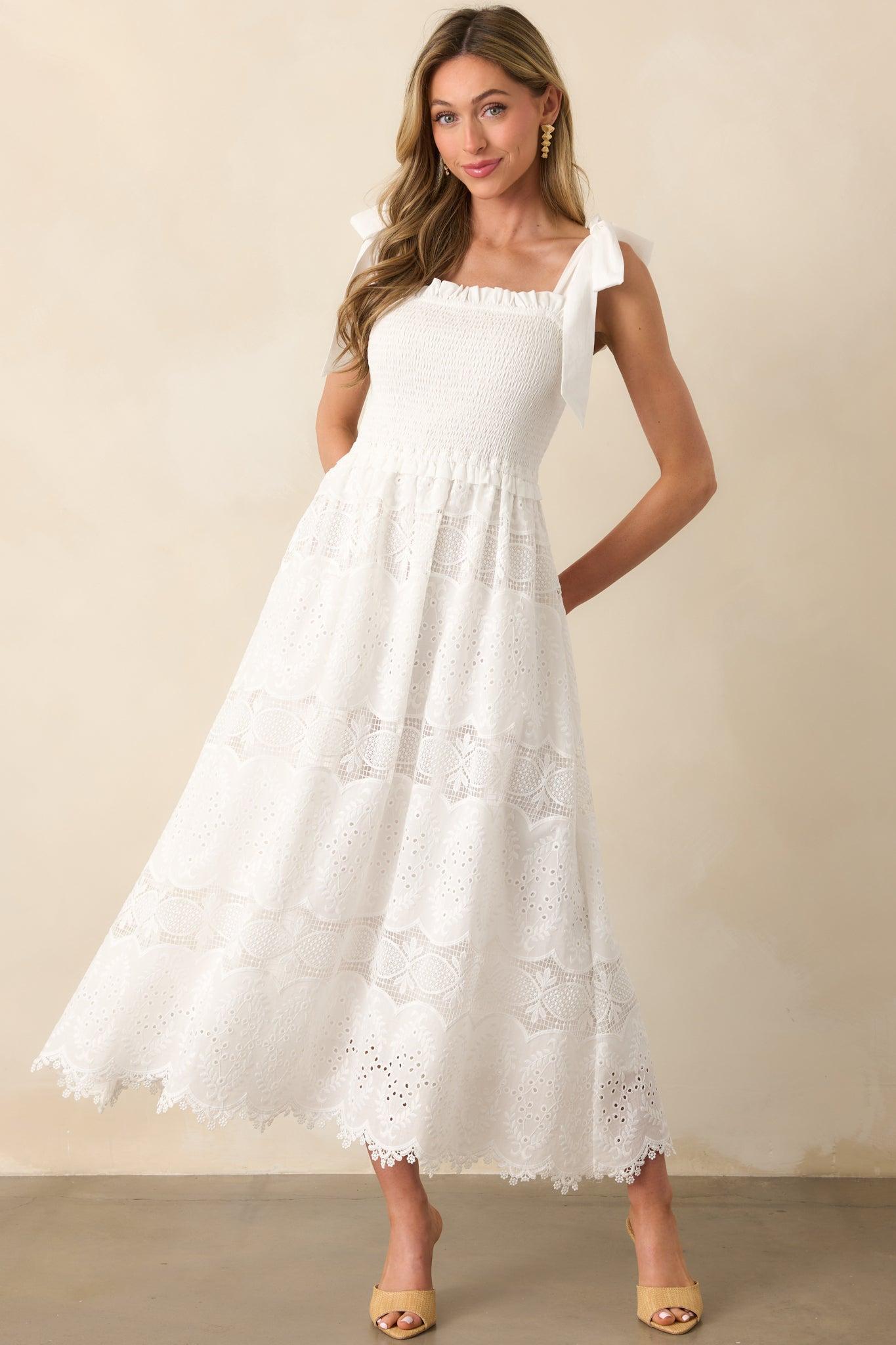 Forever And A Day White Cotton Embroidered Eyelet Maxi Dress Product Image