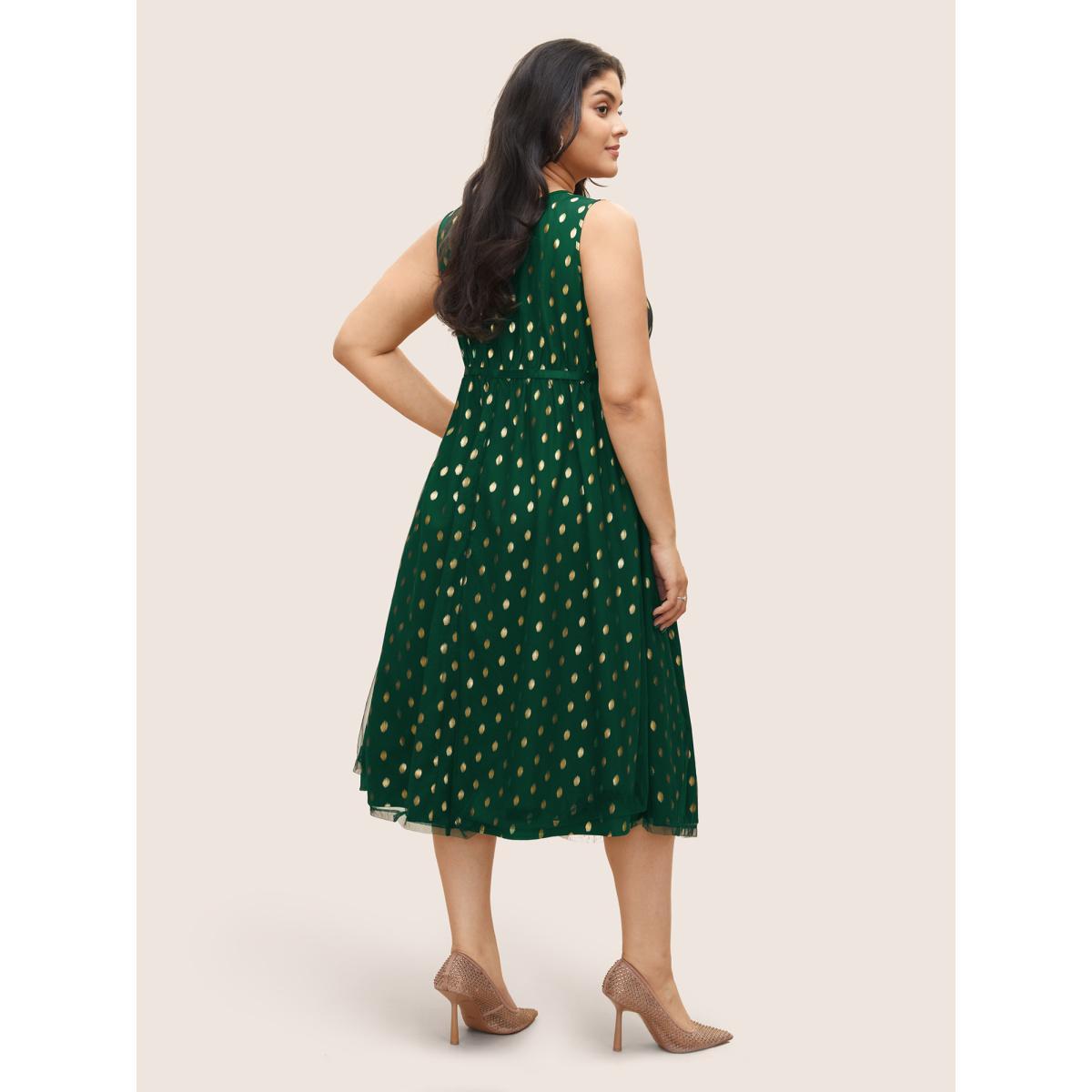 Plus Size Glitter Polka Dot Pocket Patchwork Tank Dress Emerald Women Cocktail Non V-neck Sleeveless Curvy Midi Dress BloomChic 12/L Product Image