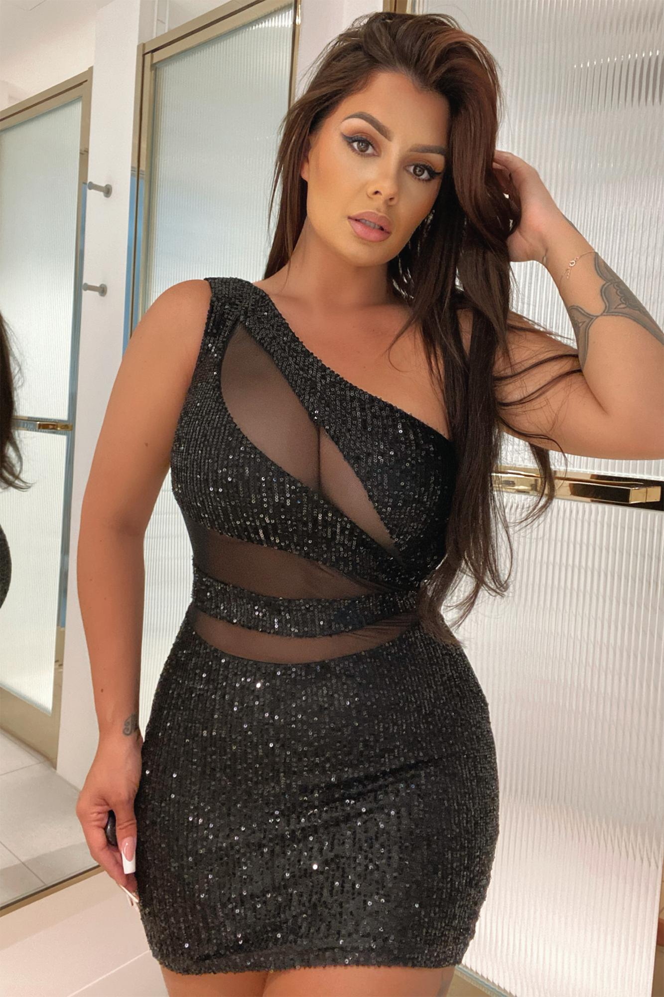 Party Seeker Sequin Mini Dress - Black Product Image