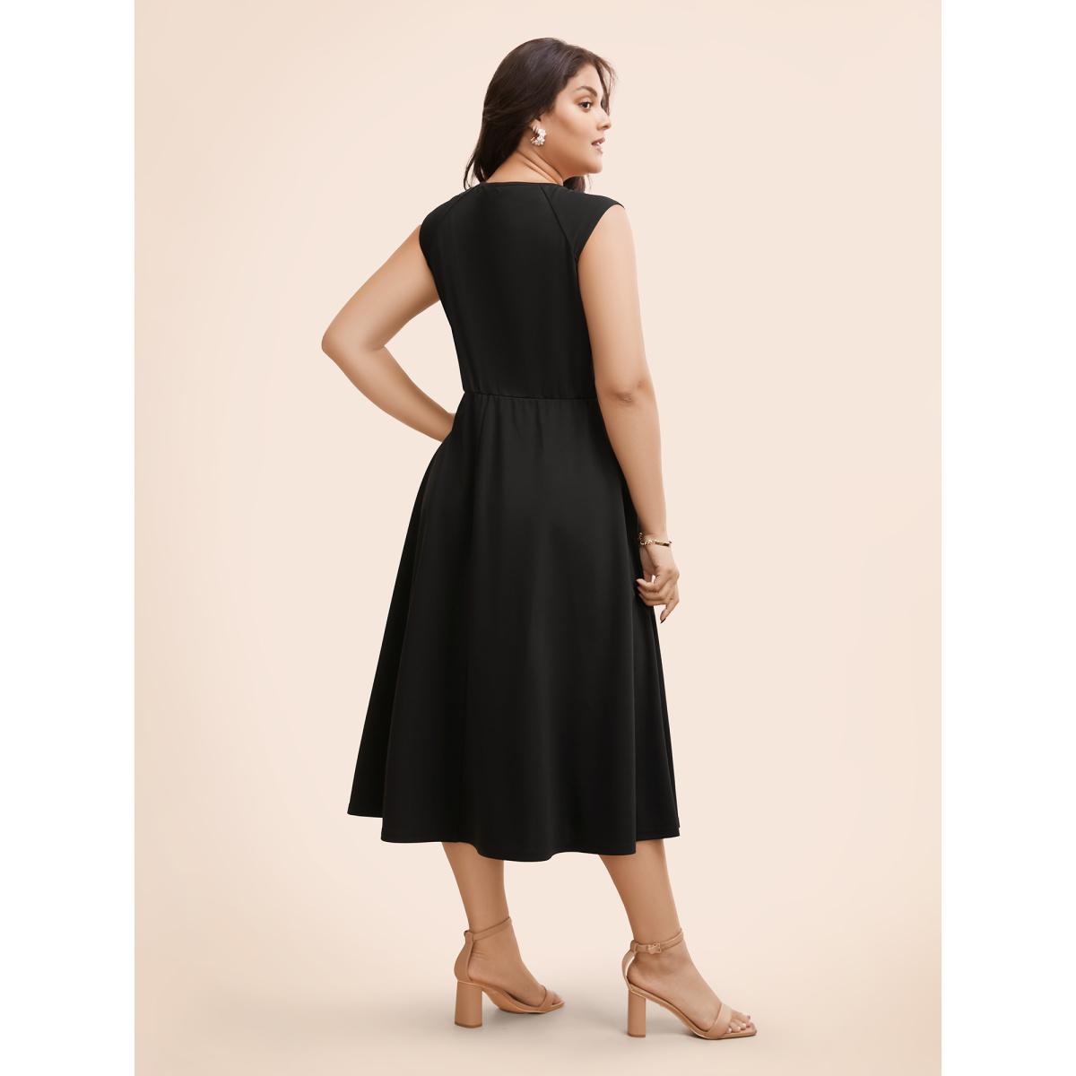 Plus Size Plain Elastic Waist Midi Tank Dress Black Women Elegant Non Square Neck Sleeveless Curvy BloomChic 26/4X Product Image