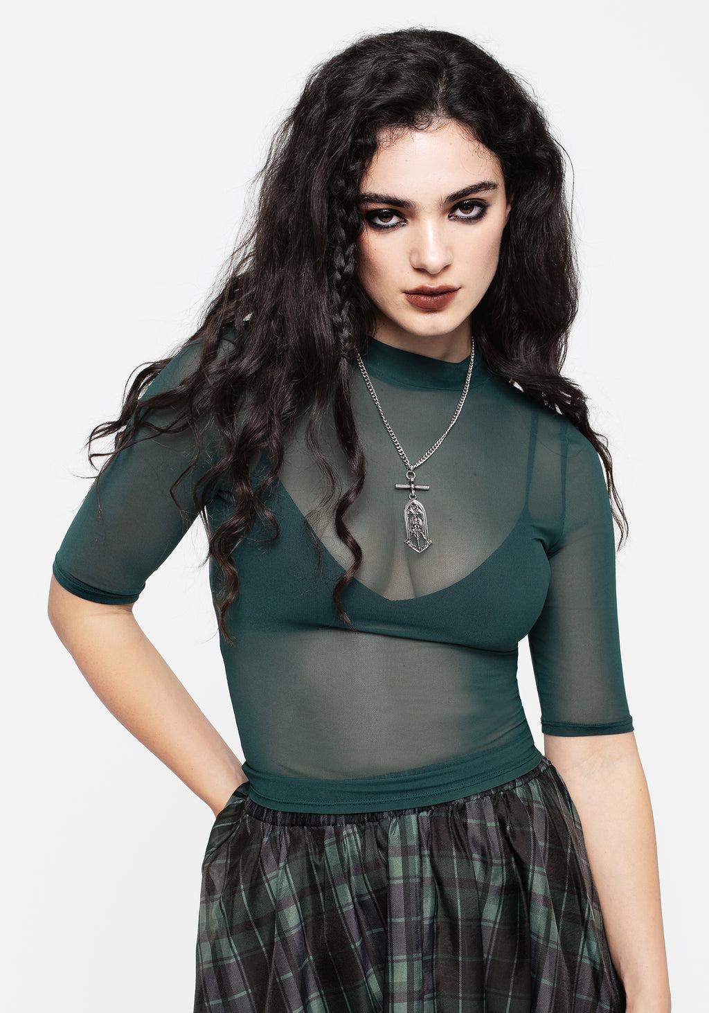 Jinx Mesh Short Sleeve Top - Green Product Image