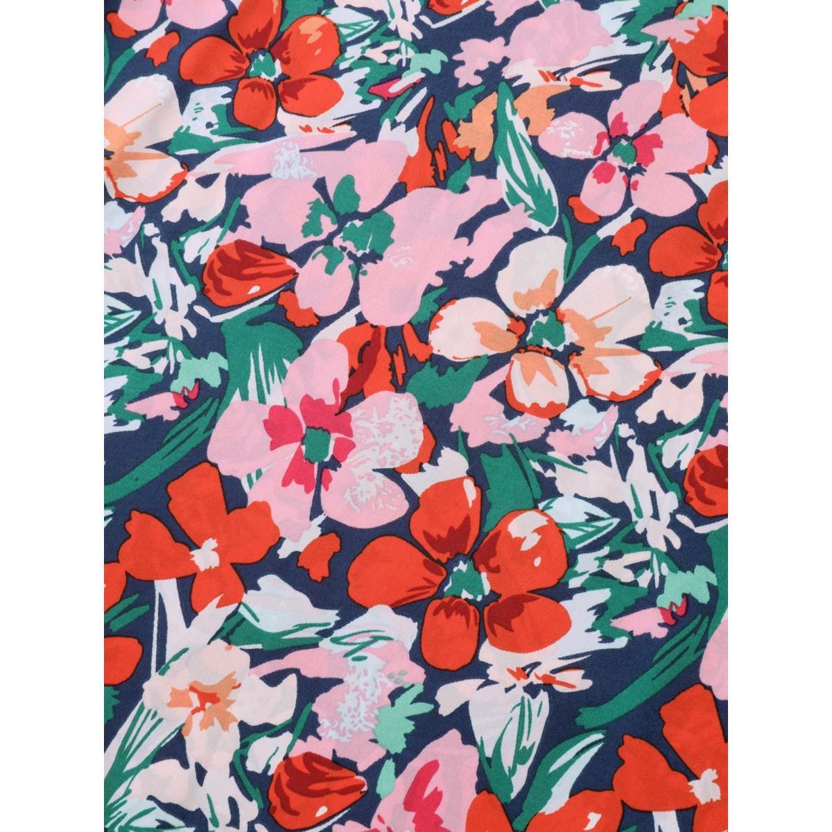Plus Size Multicolor Groovy Floral Print Ruffled Layered Sleeve Blouse Women Short sleeve Round Neck Everyday-Casual Blouses BloomChic 10/M Product Image