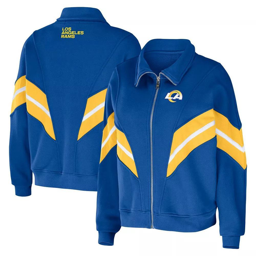 Women's WEAR by Erin Andrews Royal Los Angeles Rams Yarn Dye Stripe Full-Zip Jacket, Size: 2XL, Blue Product Image