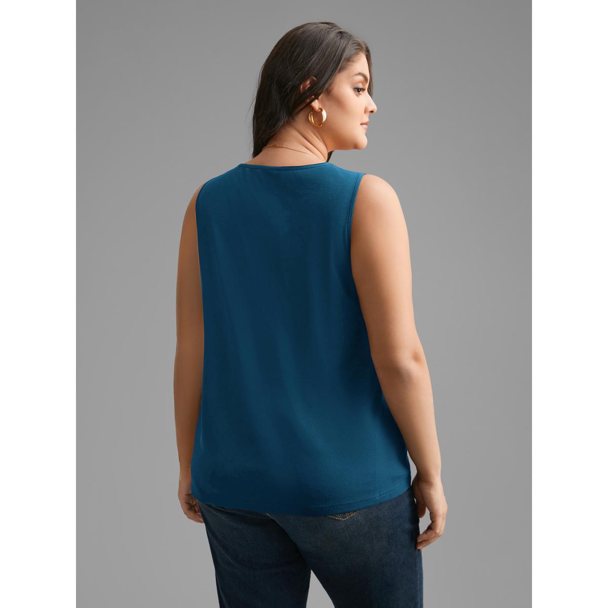 Plus Size Solid V Neck Laser Cut Tank Top Women Aegean Elegant Non V-neck Everyday Tank Tops Camis BloomChic 18-20/2X Product Image