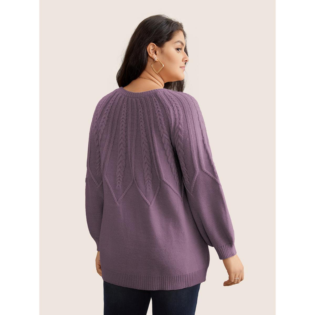 Plus Size Solid Textured Lantern Sleeve Pullover Lilac Women Basics Long Sleeve Round Neck Everyday Pullovers BloomChic 10/M Product Image