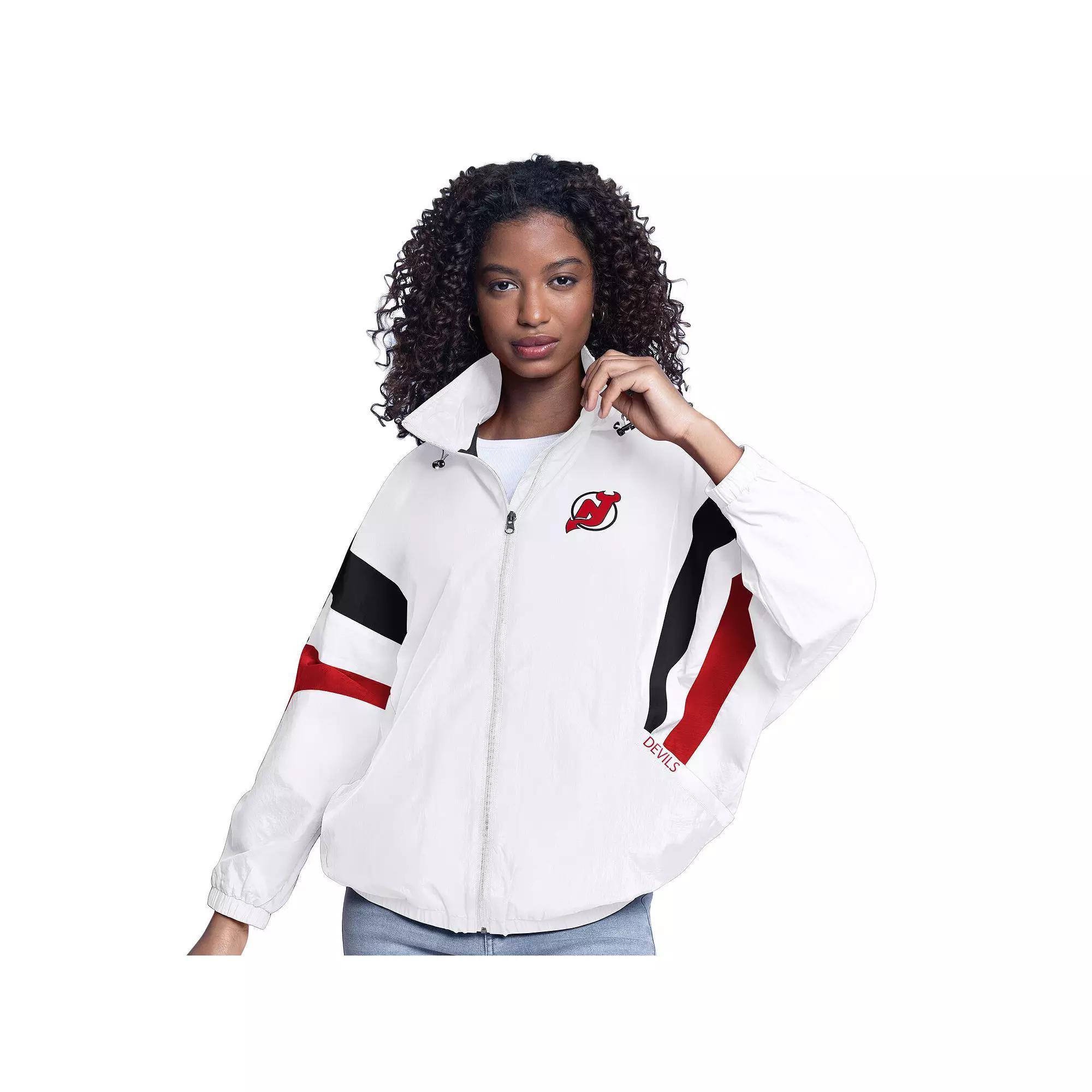 Women's G-III Sports by Carl Banks  White New Jersey Devils Game News Oversized Full-Zip Hoodie Jacket, Size: Medium, Nhl White Product Image