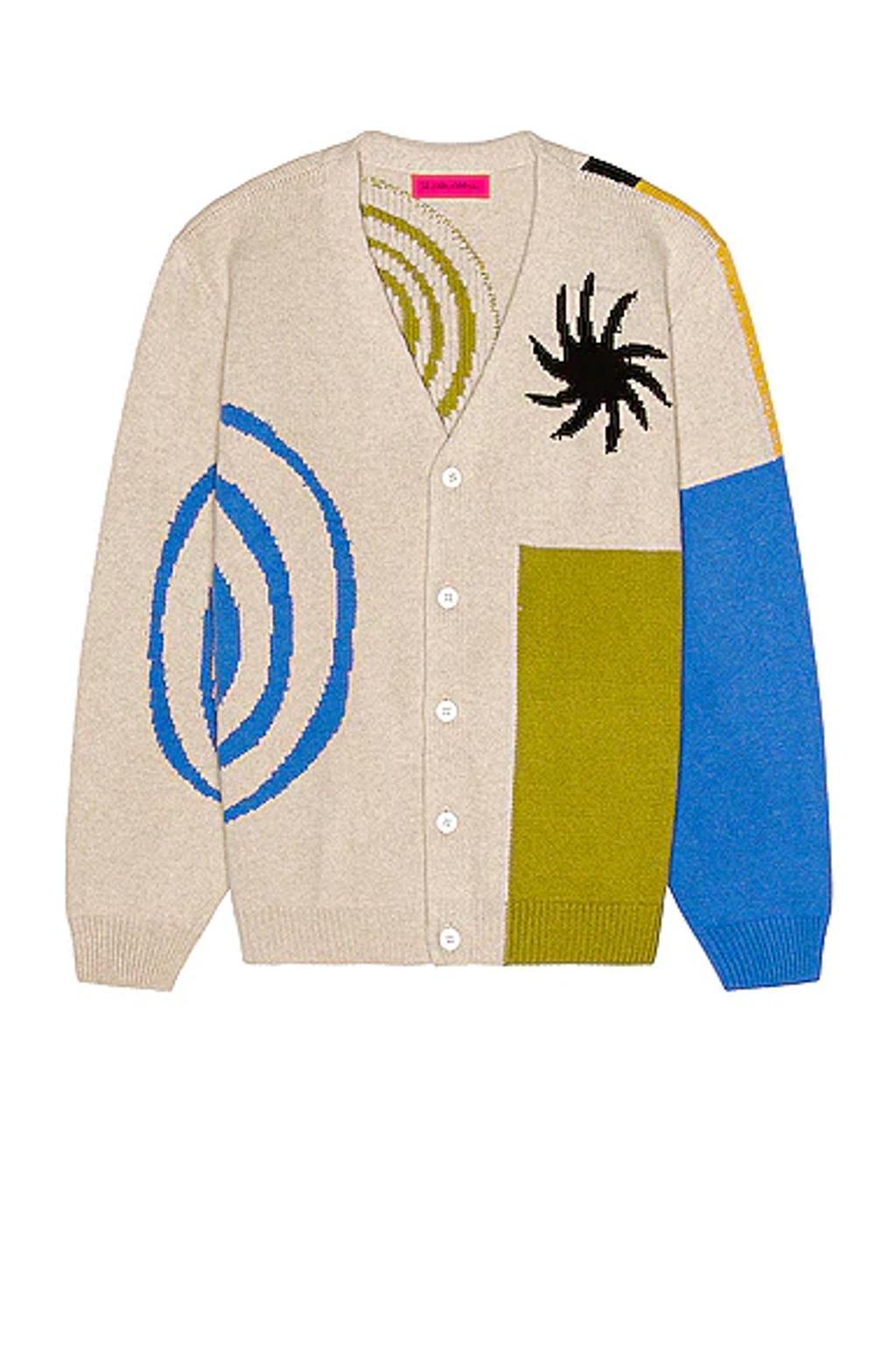 THE ELDER STATESMAN Block N Spiral Cashmere Cardigan In White/black/cerulean Product Image