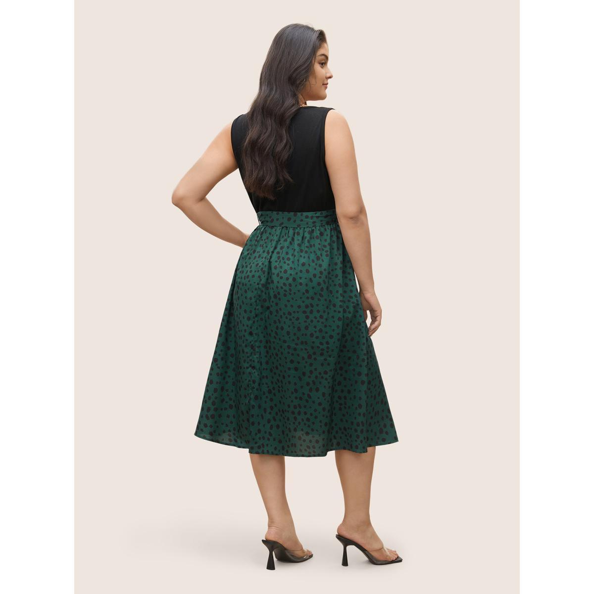 Plus Size Scoop Neck Leopard Patchwork Belted Dress Cyan Women Casual Non Sleeveless Curvy Midi Dress BloomChic 22-24/3X Product Image