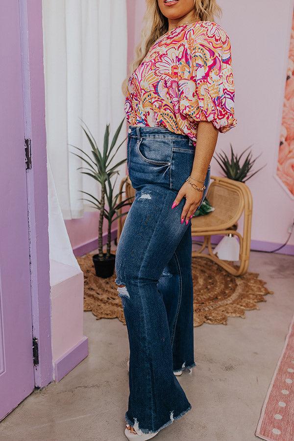 Risen The Laura High Waist Distressed Flare In Dark Wash Curves Product Image