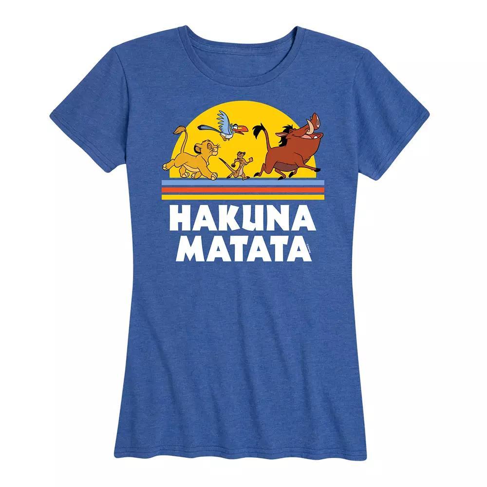 Disneys Lion King Womens Hakuna Matata Sunset Graphic Tee Blue Product Image