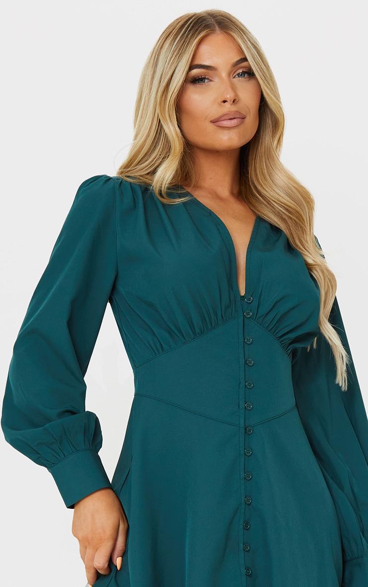 Emerald Green Button Down Waist Detail Shift Dress Product Image