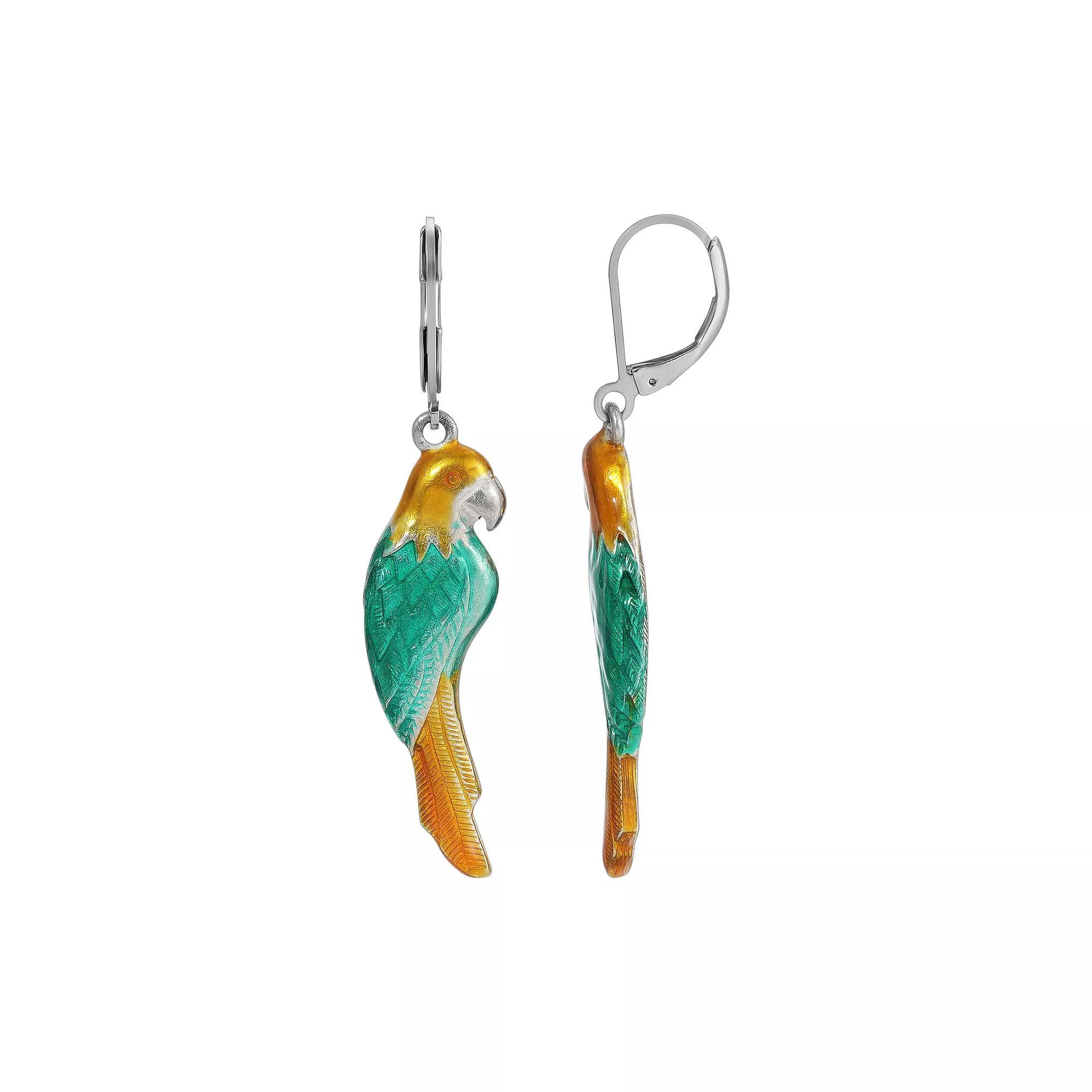 1928 Silver Tone Enamel Parrot Earrings, Womens, Green Product Image