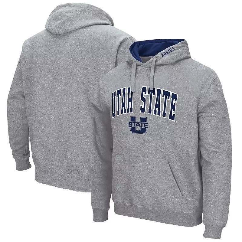 Men's Colosseum Heathered Gray Utah State Aggies Arch and Logo Pullover Hoodie, Size: Small, Uts Grey Product Image