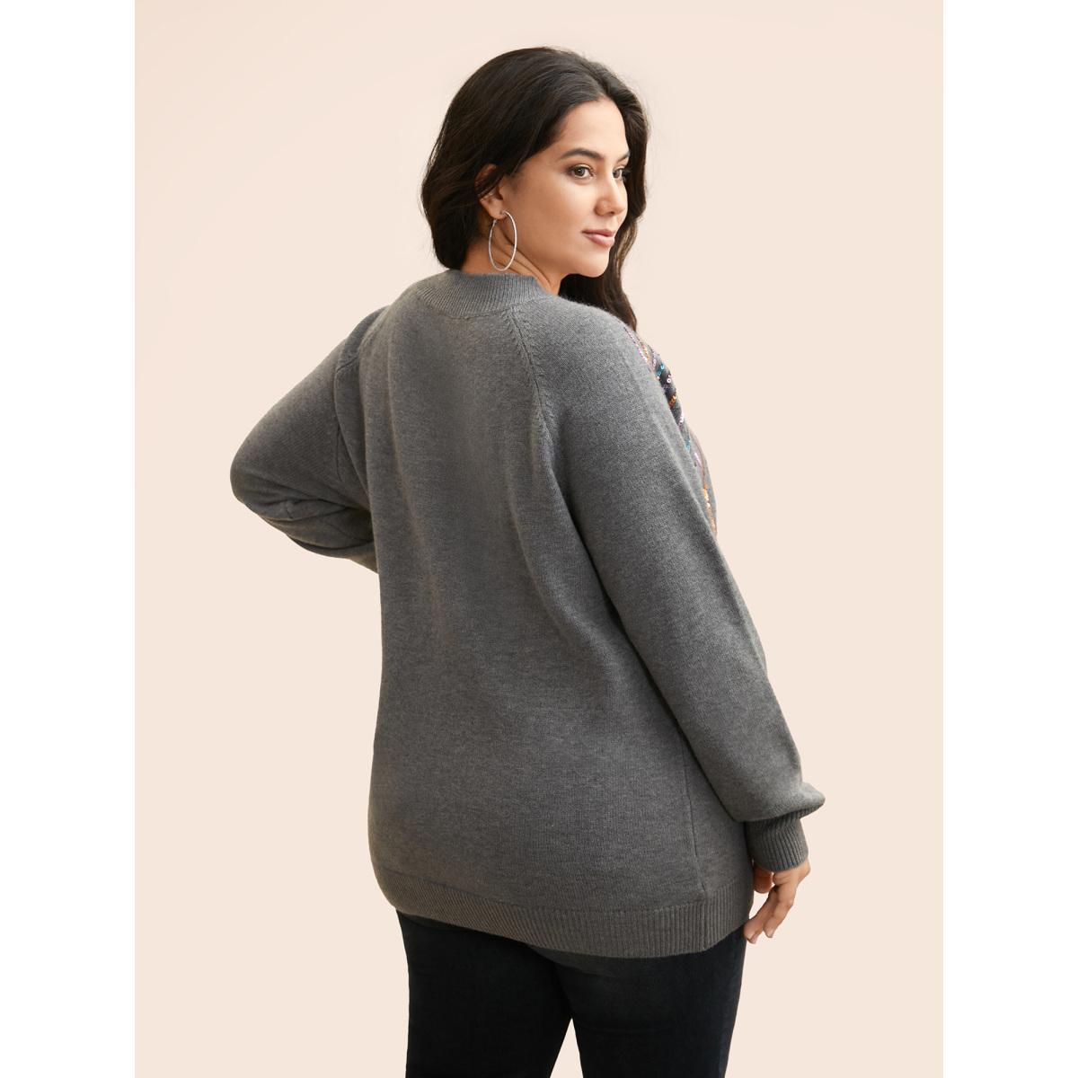 Plus Size Supersoft Essentials Sequin Raglan Sleeve Pullover DimGray Women Casual Loose Long Sleeve Round Neck Everyday Pullovers BloomChic 10/M Product Image