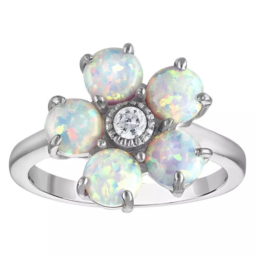 Designs by Gioelli Sterling Silver Lab-Created Opal Flower Ring, Women's, Size: 8 Product Image