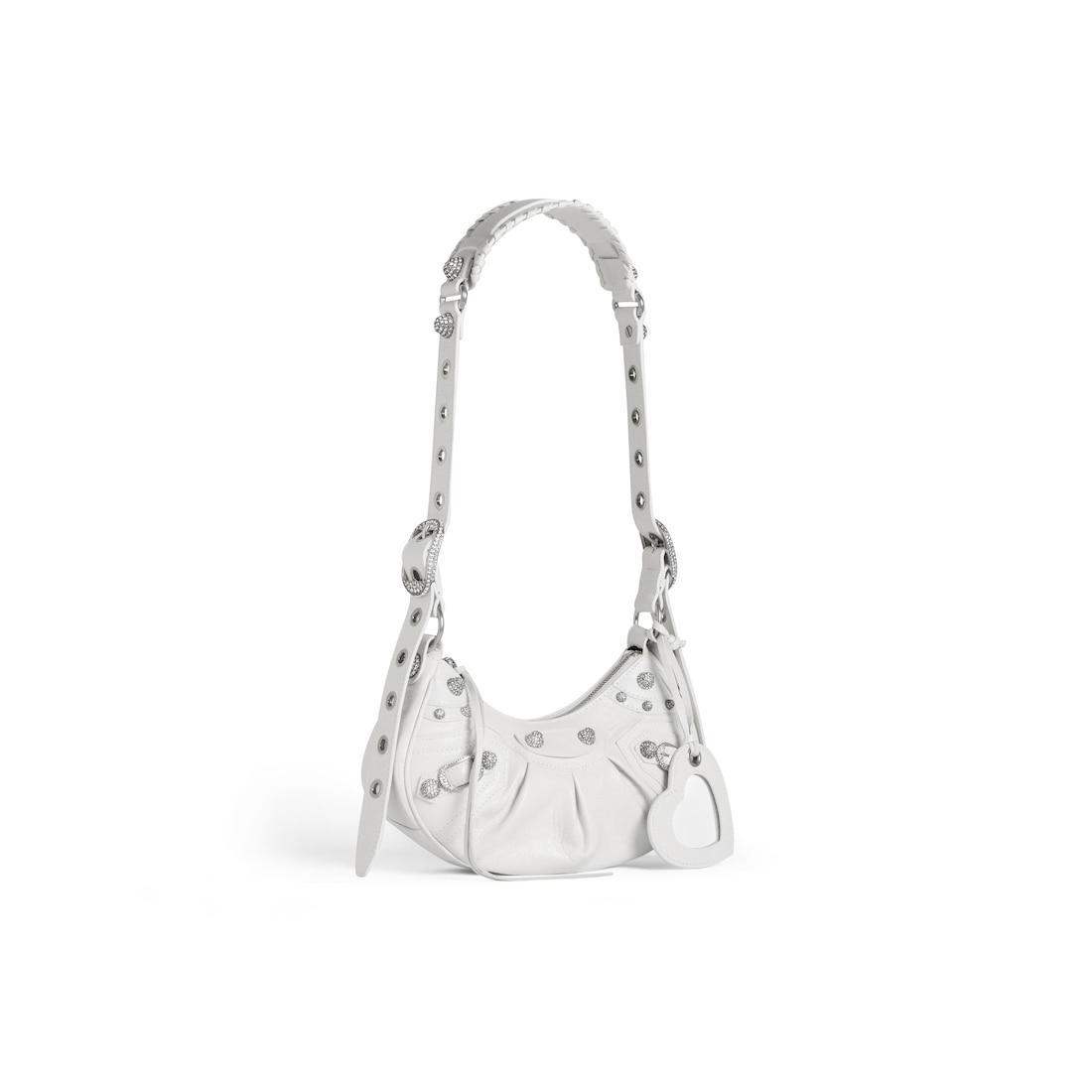 Women's Le Cagole Shoulder Bag Xs With Rhinestones in White Product Image