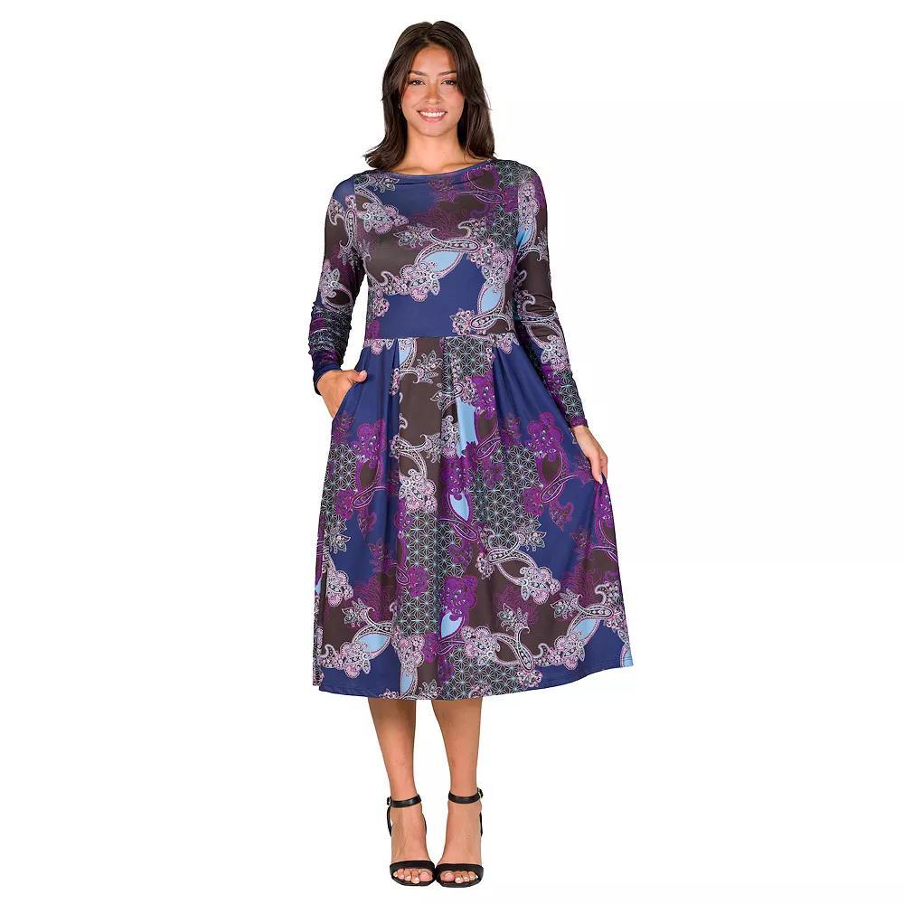 Women's 24Seven Comfort Apparel Midi Pocket Dress, Size: Small, Purple Team Product Image
