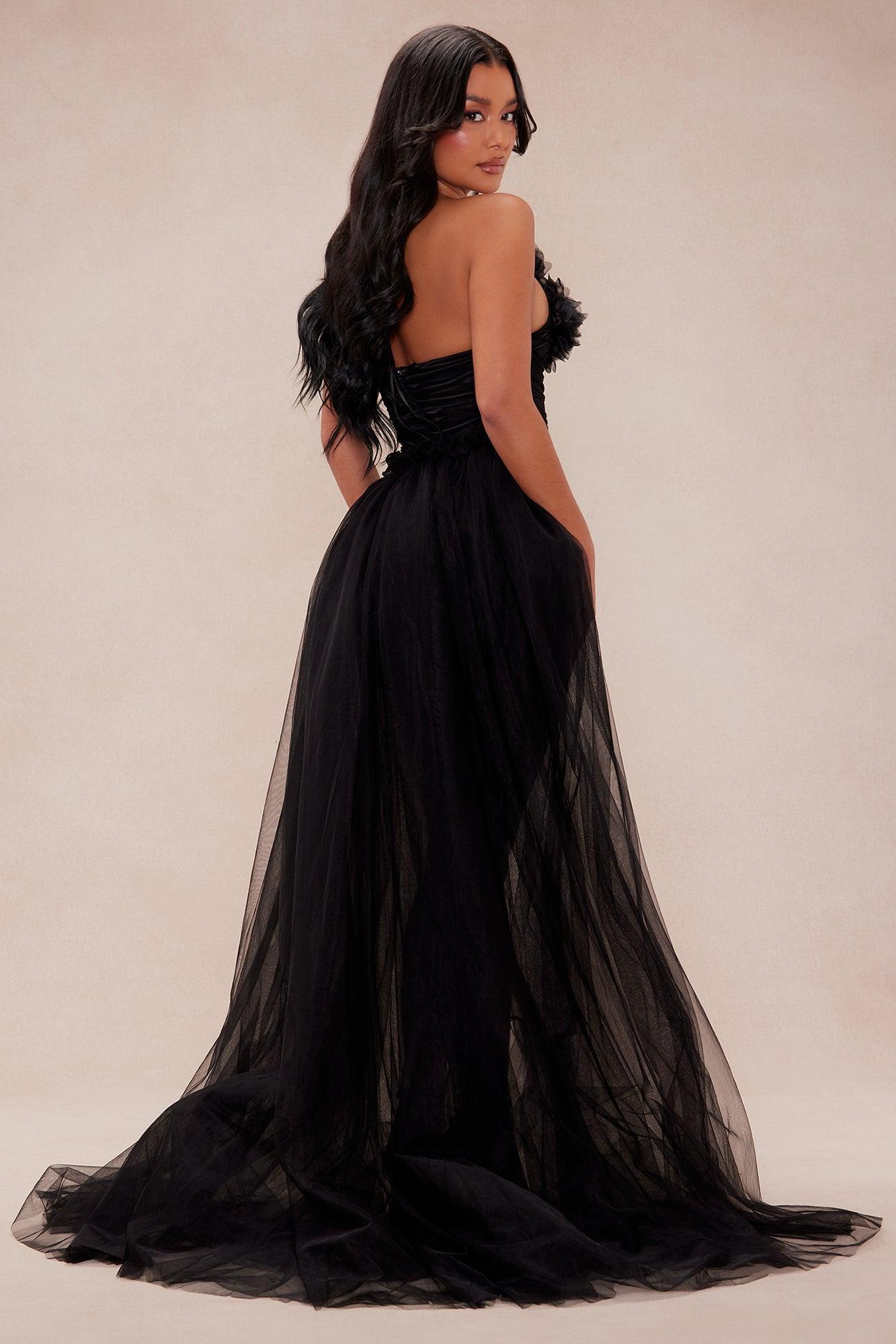 Sweetest Crush Tulle Train Mini Dress - Black Product Image