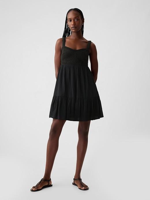 Textured Crinkle Crochet Mini Dress Product Image