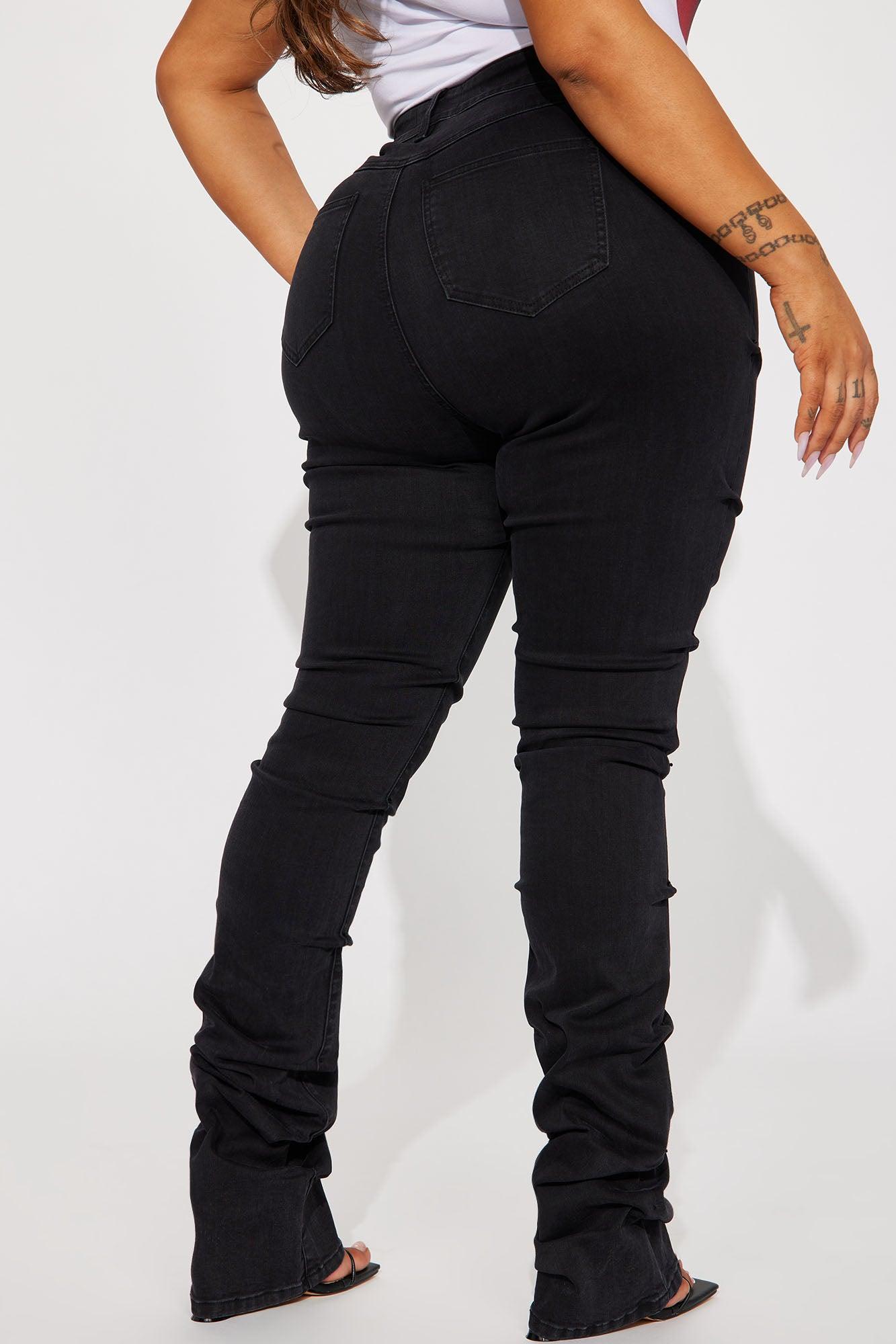 Tall See Me High Rise Stacked Straight Leg Jeans - Black Product Image