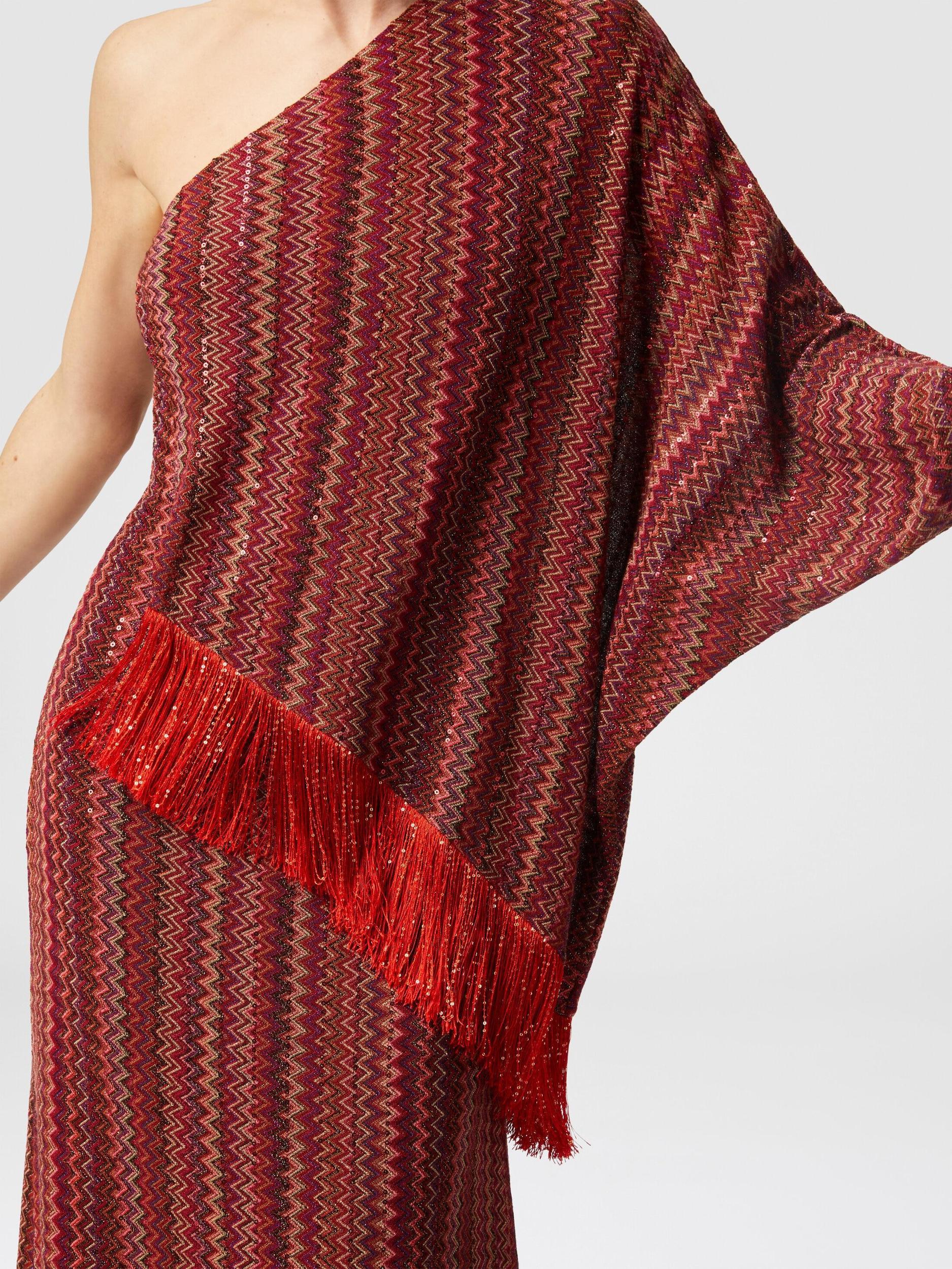 Long one-shoulder zigzag dress with sequins and fringes Product Image