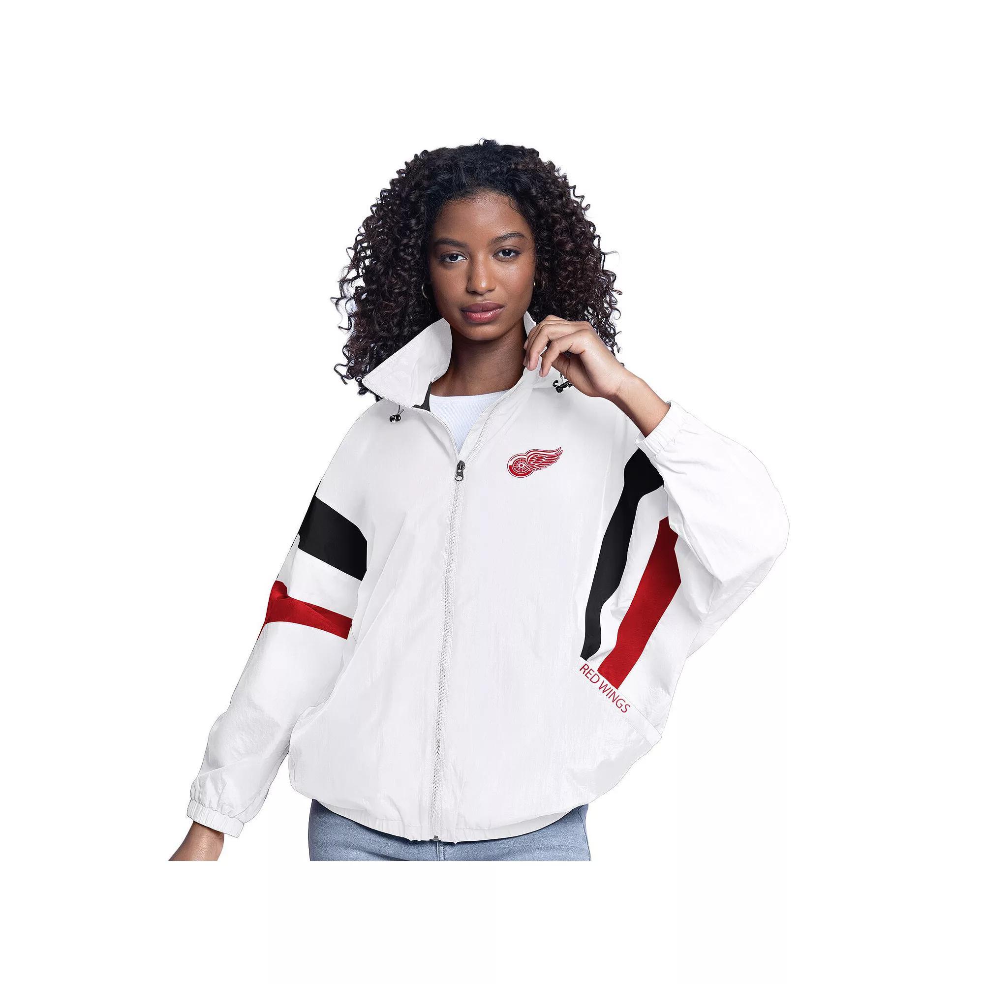 Women's G-III Sports by Carl Banks  White Detroit Red Wings Game News Oversized Full-Zip Hoodie Jacket, Size: XL Product Image