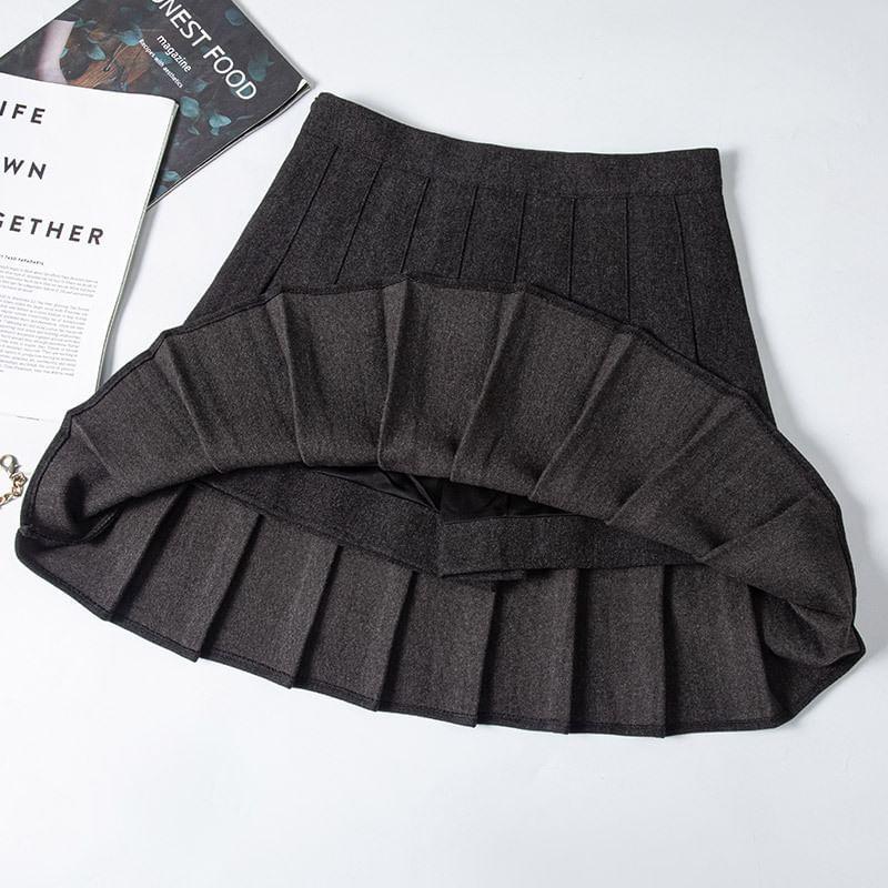 High Waist Plain Mini Pleated Skirt (Various Designs) Product Image