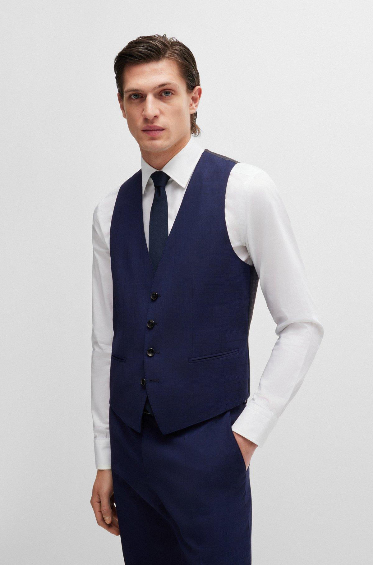 Slim-fit three-piece suit in checked stretch fabric Product Image