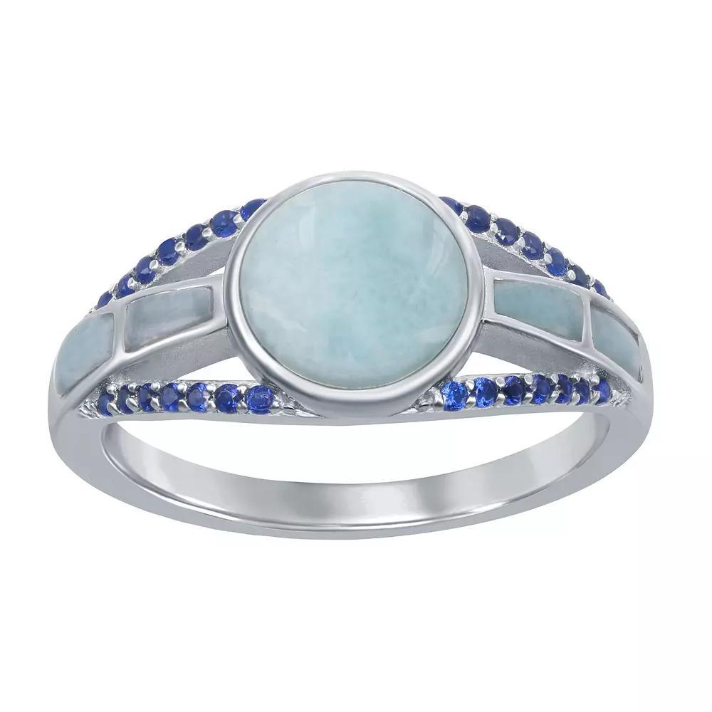 Sterling Silver Marquise Larimar & Lab Created Sapphire Ring, Women's, Size: 8 Product Image
