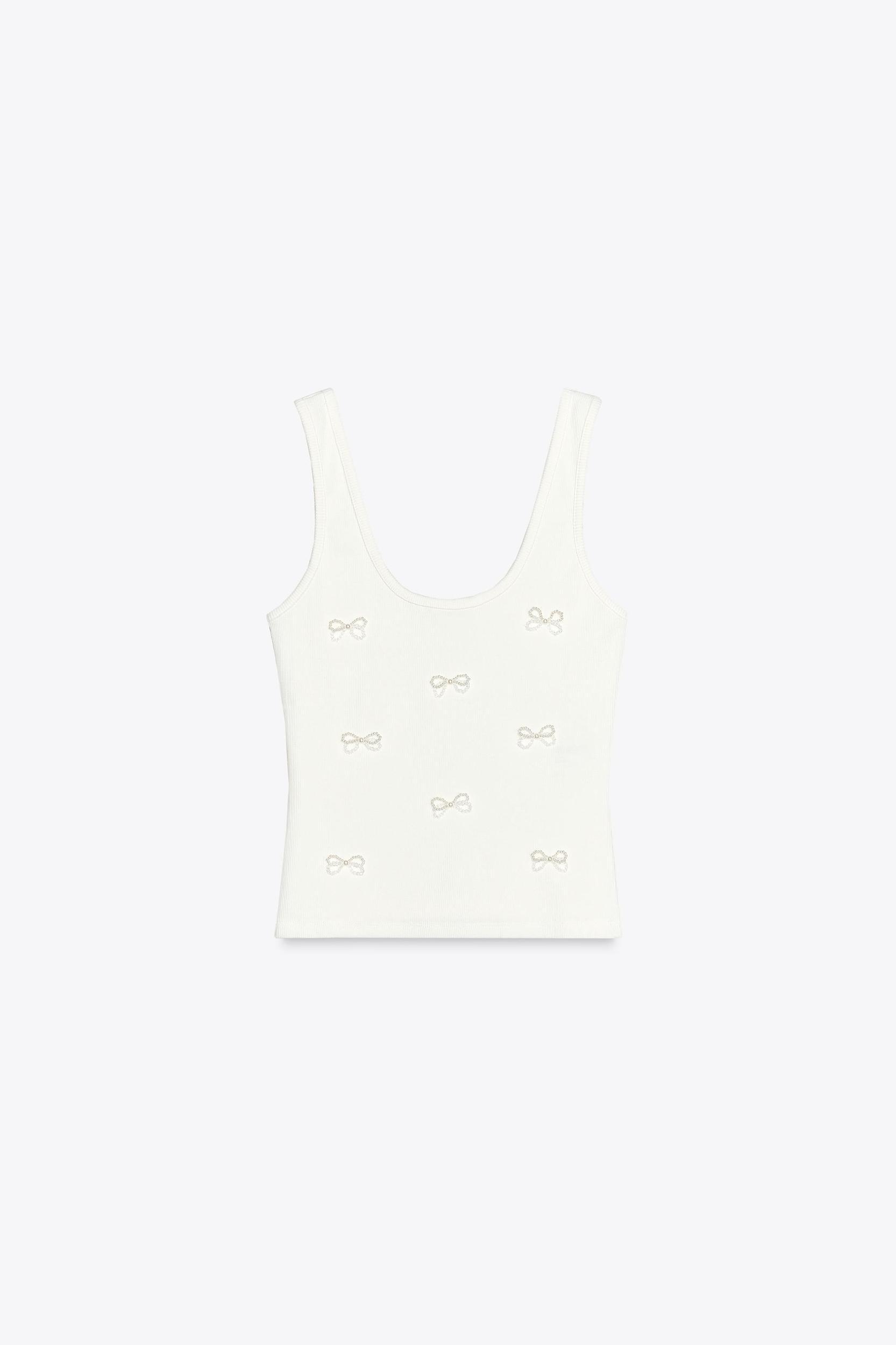 RHINESTONE AND PEARL BOW T-SHIRT Product Image