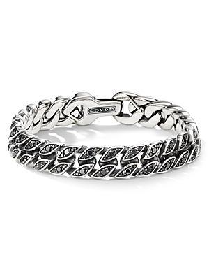 Mens Curb Chain Bracelet with Black Diamonds in Silver, 11.5mm Product Image