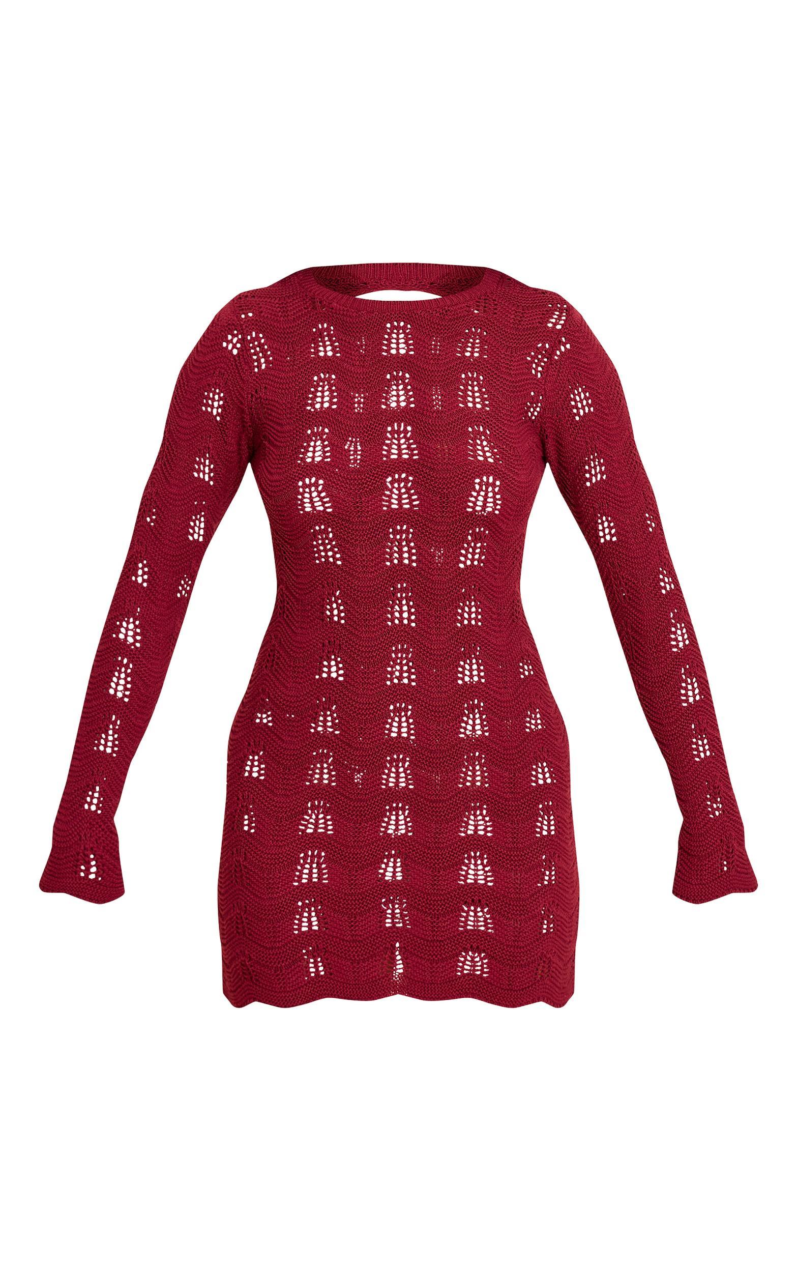 Wine Long Sleeve Backless Mini Dress Product Image