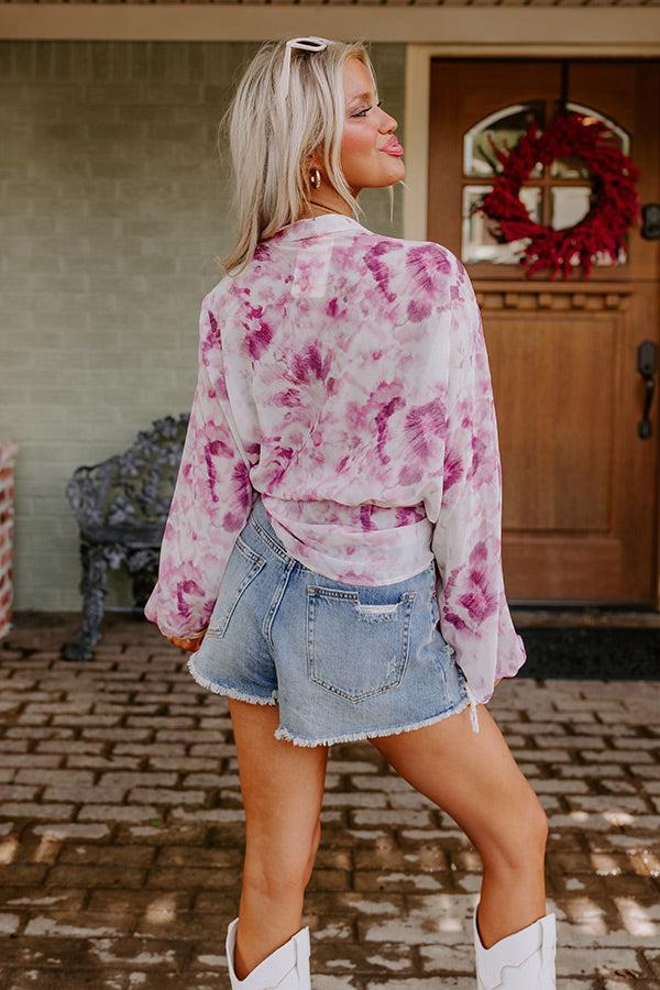 Somewhere Tropical Watercolor Tie Top In Berry Product Image
