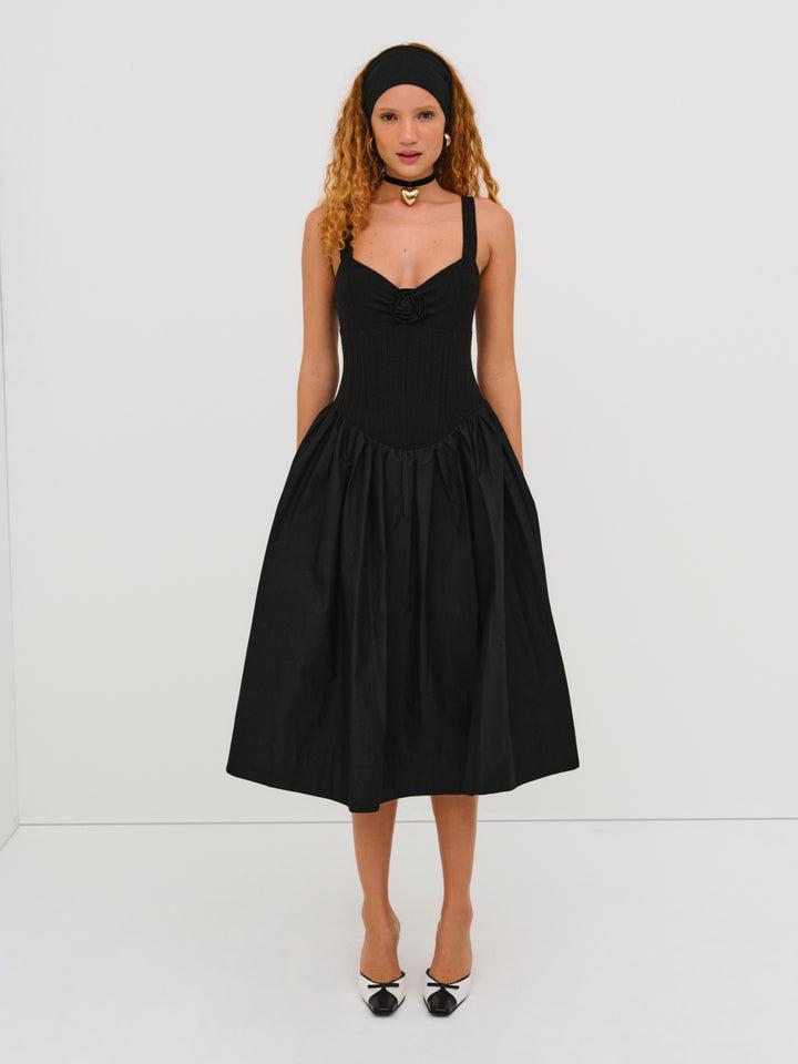 Billie Pointelle Midi Dress — Black Product Image