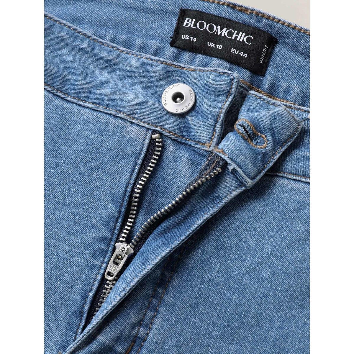 Plus Size Classic Skinny-Fit Mid Rise Jeans Women Denimblue Medium stretch Slanted pocket Jeans BloomChic 30/6X Product Image