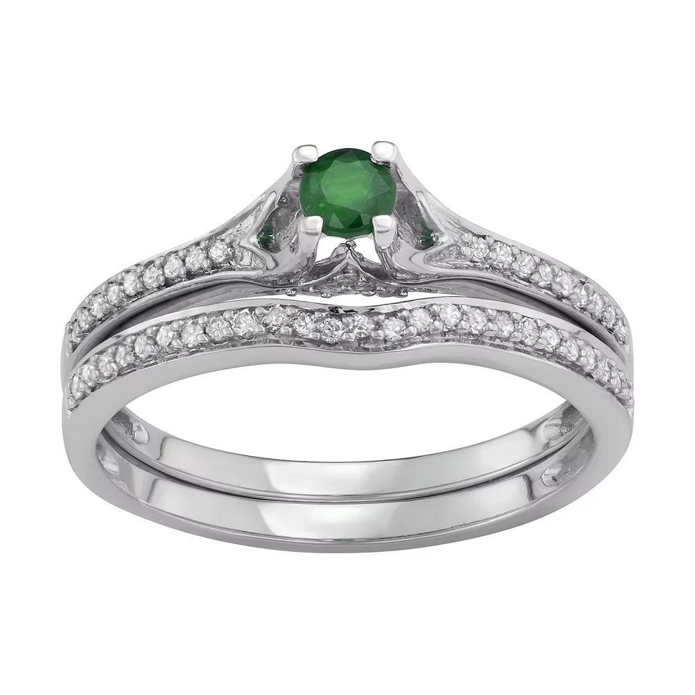 14k White Gold 1/3 Carat T.W. Diamond & Gemstone Engagement Ring Set, Women's, Size: 8, Blue Blue Product Image