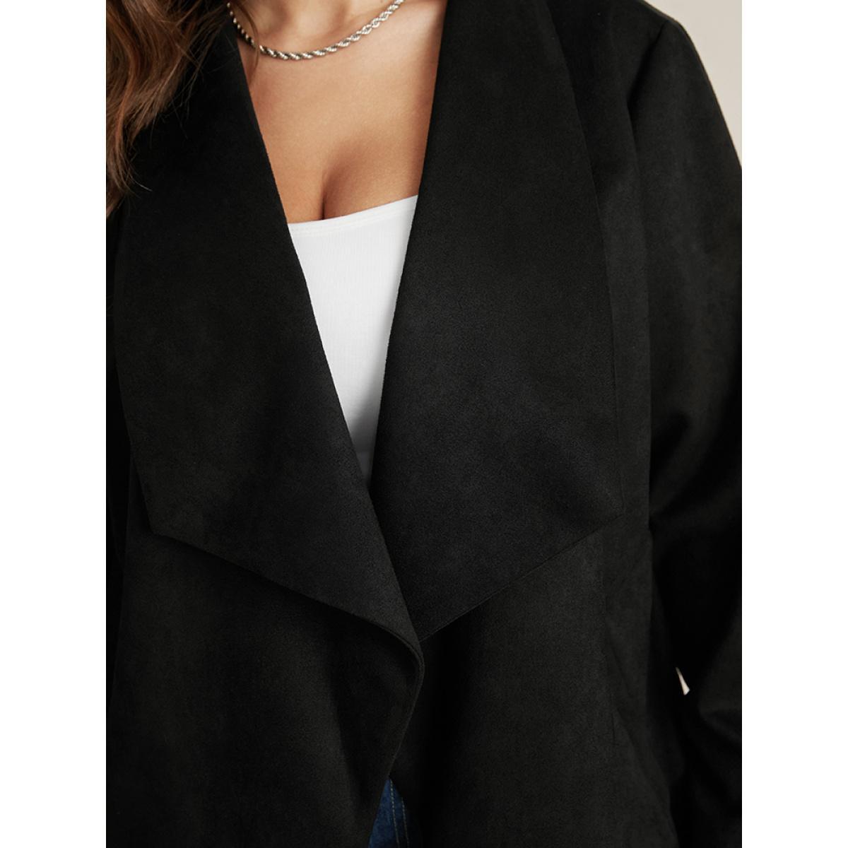 Plus Size Solid Waterfall Collar Pocket Coat Women Black Office Pocket Ladies Work Winter Coats BloomChic 18-20/2X Product Image