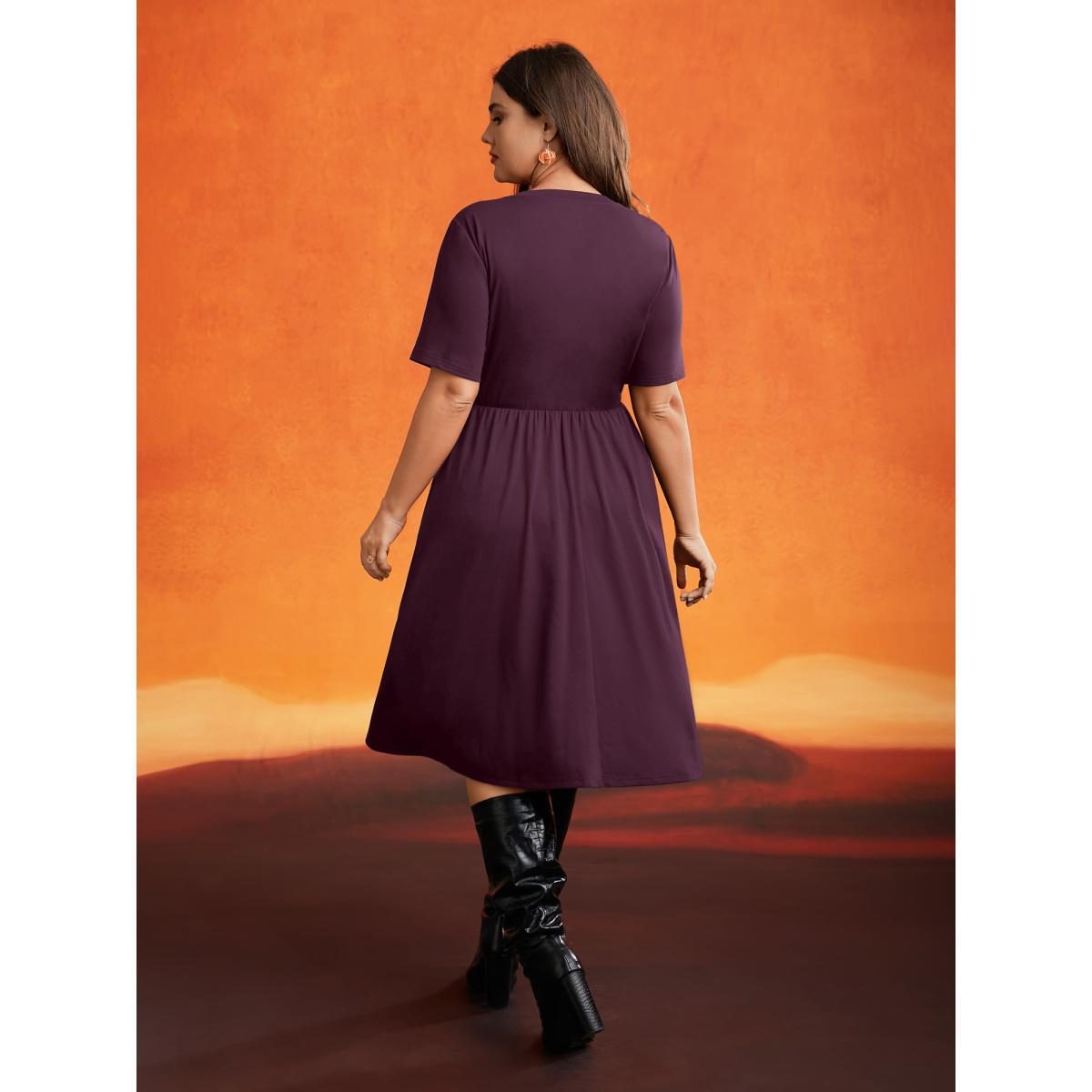 Plus Size Stretch Fabric Pumpkin Cut Out Midi Dress Deeppurplered Women Cocktail Button Party Curvy Bloomchic 30/6X Product Image