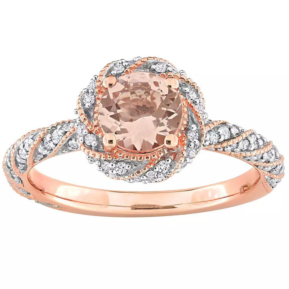 Stella Grace 14k Rose Gold Morganite & 1/4 Carat T.W. Diamond Halo Ring, Women's, Size: 9.50 Product Image