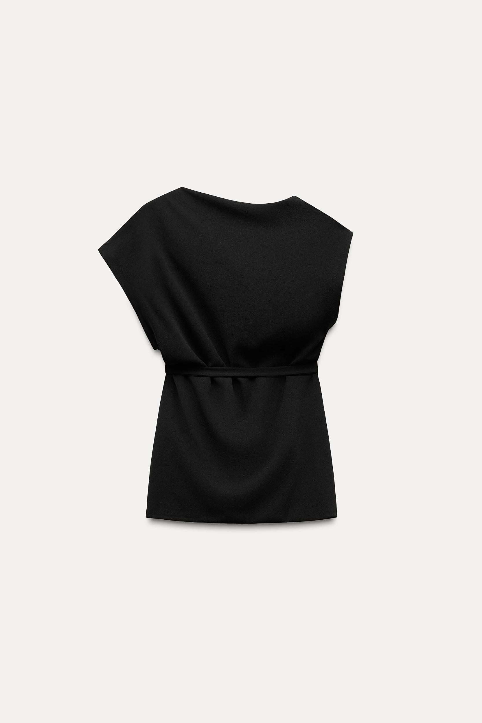 ASYMMETRIC NECKLINE BELTED TOP Product Image