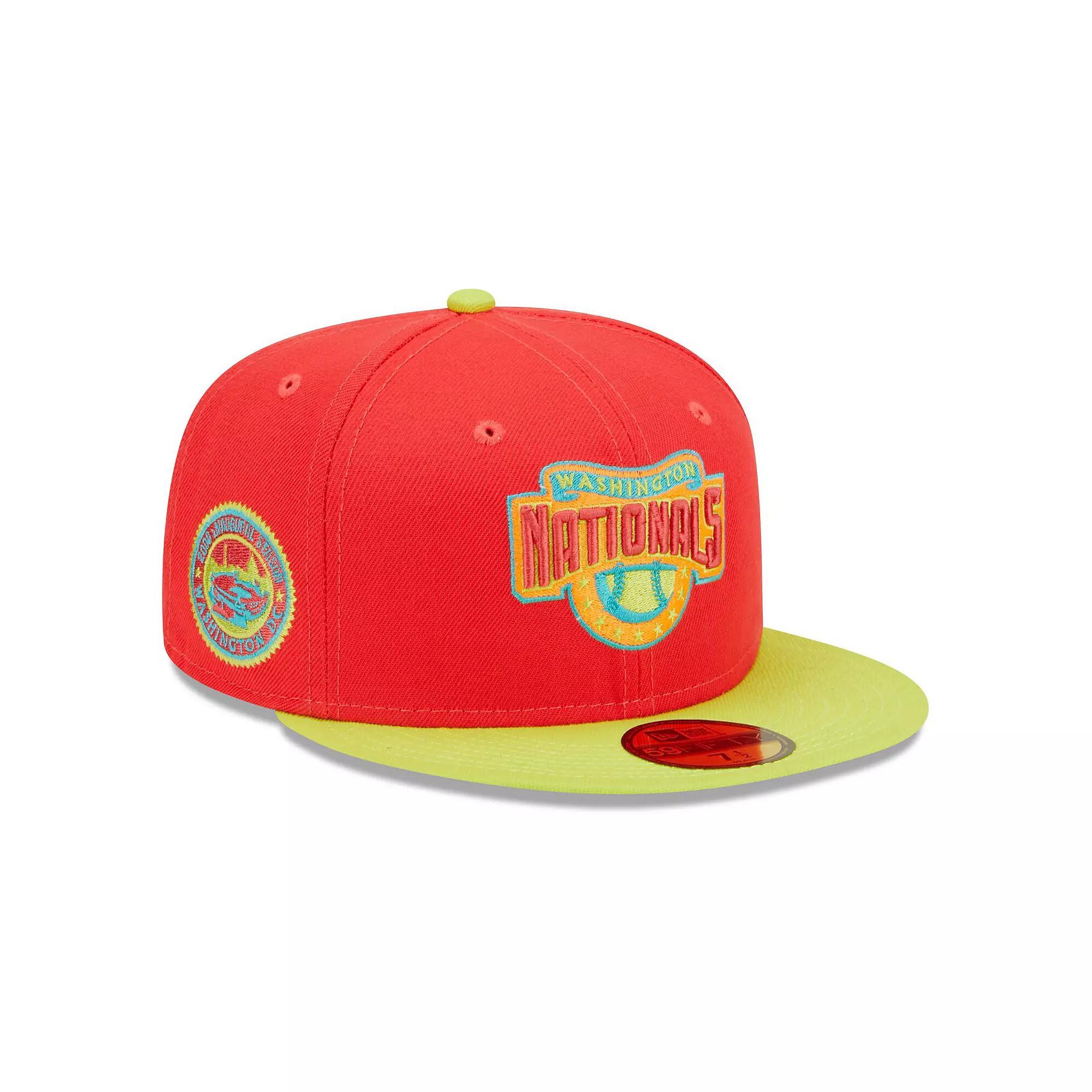 Men's New Era Red/Neon Green Washington Nationals 2008 Inaugural Season  Lava Highlighter Combo 59FIFTY Fitted Hat, Size: 7 1/2 Product Image