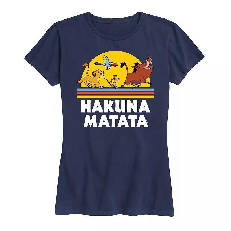 Disneys Lion King Womens Hakuna Matata Sunset Graphic Tee Blue Product Image