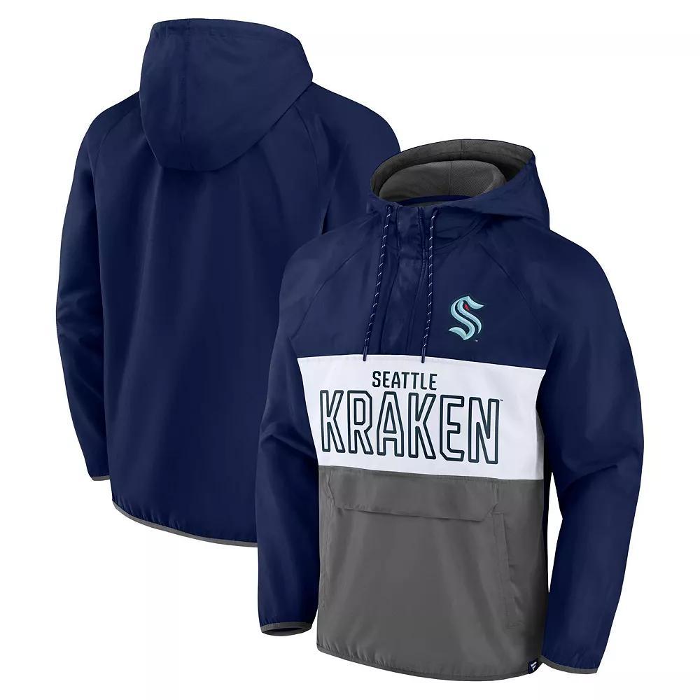 Men's Fanatics Branded Deep Sea Blue/Gray Seattle Kraken Backhand Shooter Defender Anorak Raglan Hoodie Quarter-Zip Jacket, Size: Medium, Krk Blue Product Image