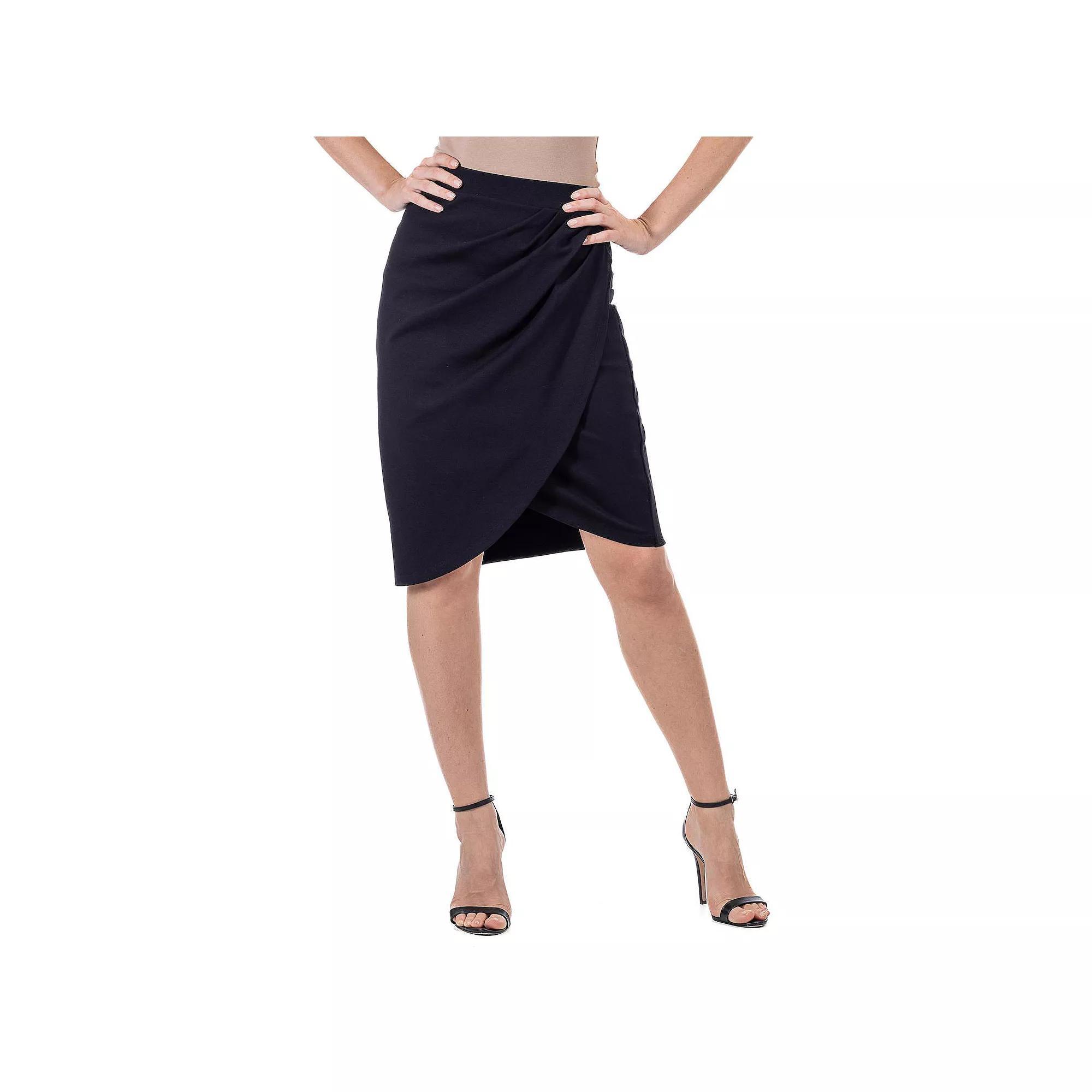 Women's 24Seven Comfort Apparel Elastic Waist Knee Length Tulip Pencil Skirt, Size: Large, Brown Product Image