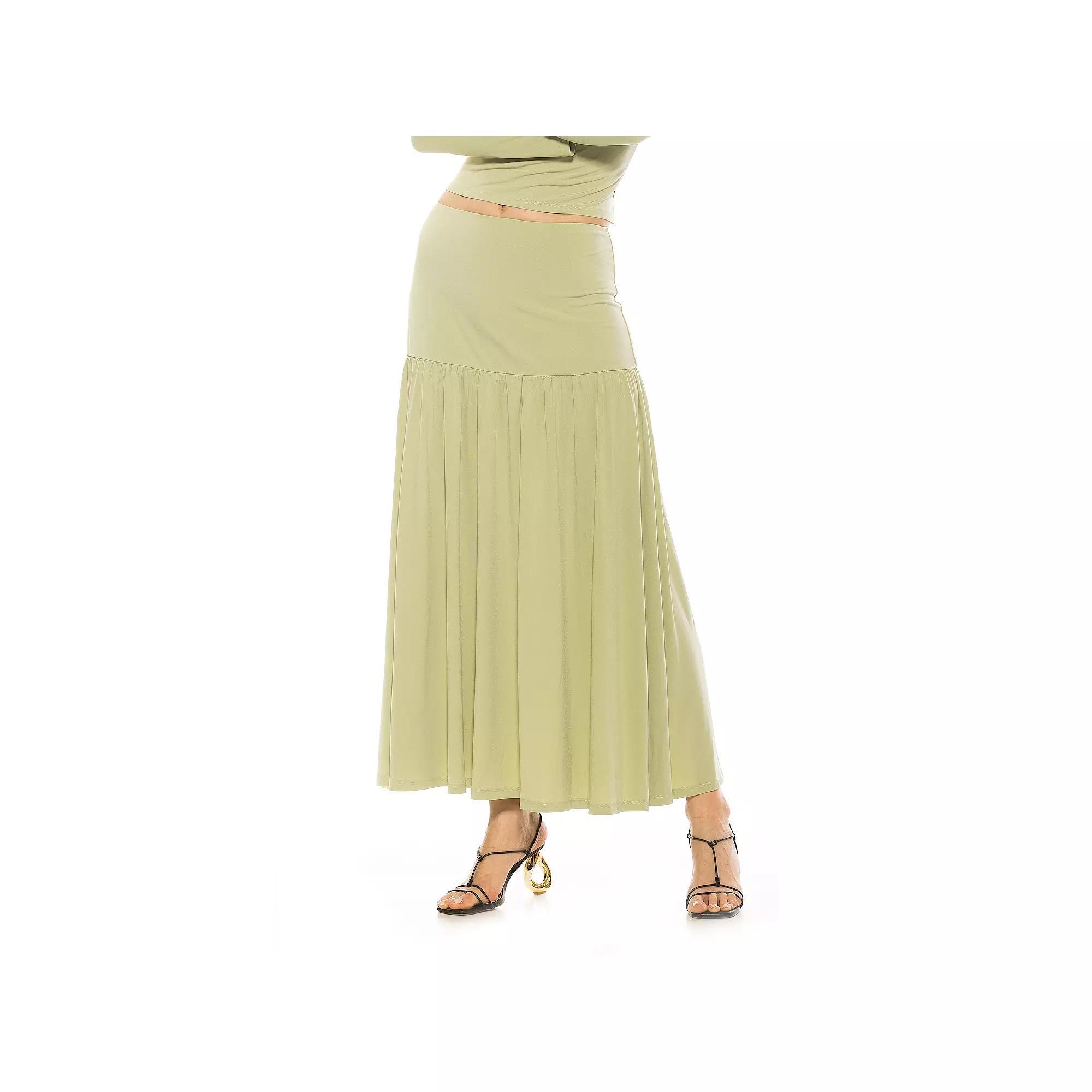 Women's ALEXIA ADMOR Lia Shirred Maxi Skirt, Size: Small, Green Product Image