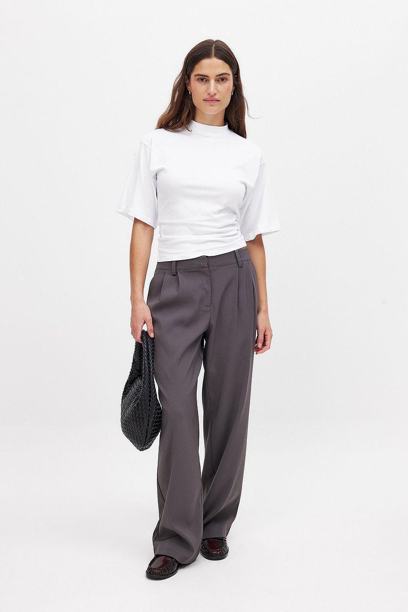Funnel Neck Shaped Cotton T-shirt Product Image