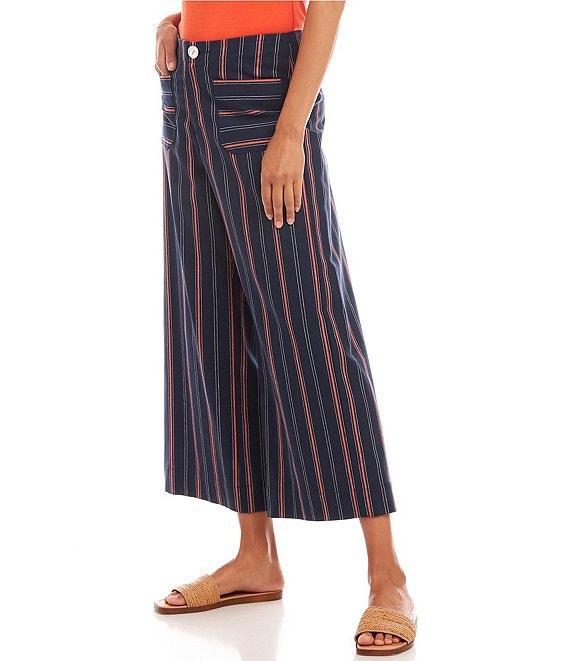 Karen Kane Striped High Rise Wide Leg Cropped Pants Product Image