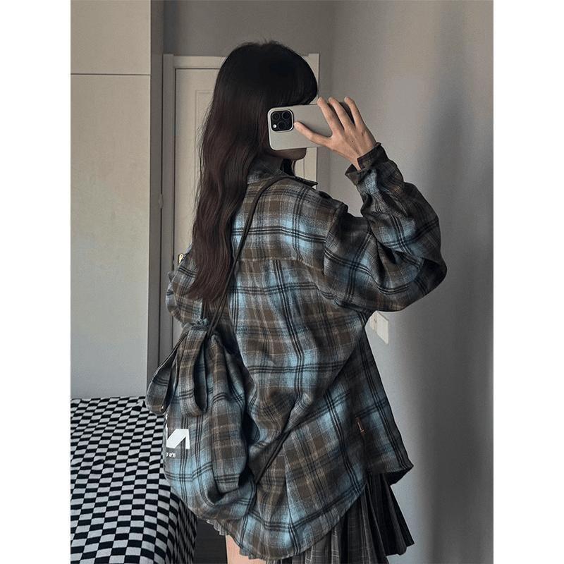 Long-Sleeve Plaid Pocket Detail Shirt Product Image